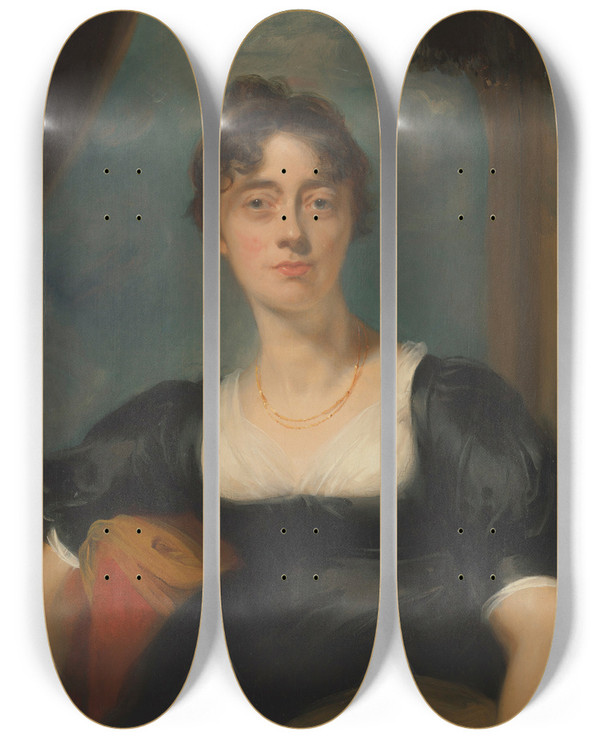 Triptych art skateboard deck of Sir Thomas Lawrence Portrait Of A Lady Traditionally Identified As Mrs Bevan by Sir Thomas Lawrence (1769-1830)