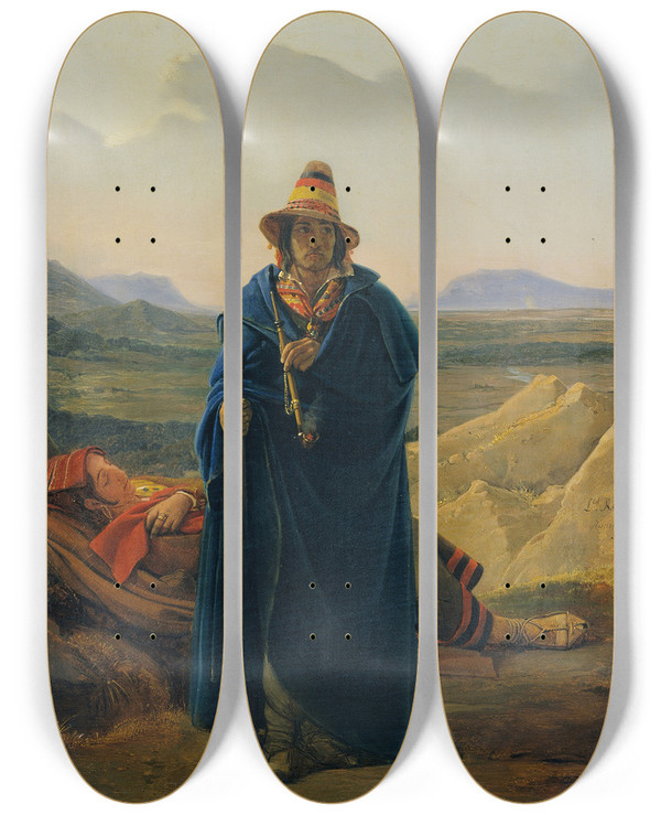 Triptych art skateboard deck of Louis Lopold Robert The Brigand On The Watch by Louis Leopold Robert (1794-1835)