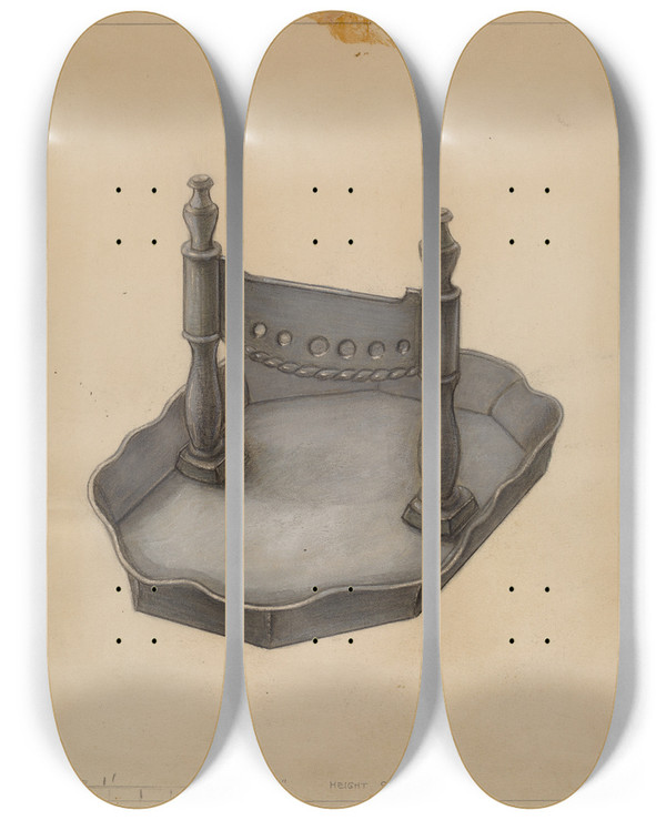 Triptych art skateboard deck of Franklin C Moyan Foot Scraper by Franklin C Moyan