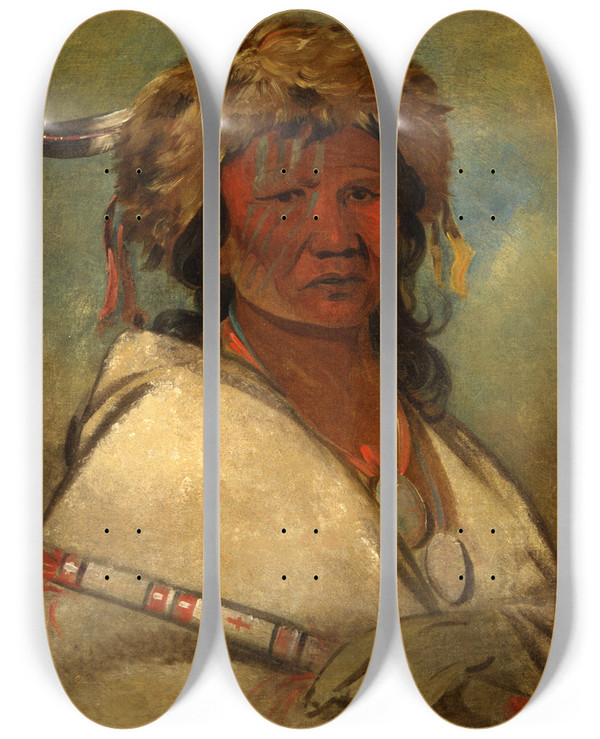 Triptych art skateboard deck of George Catlin Great Hero A Chief by George Catlin (1796-1872)