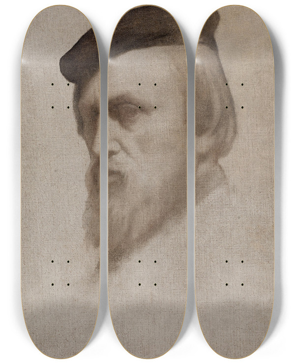 Triptych art skateboard deck of Jeanhippolyte Flandrin Autoportrait by Hippolyte Flandrin (1809-1864)