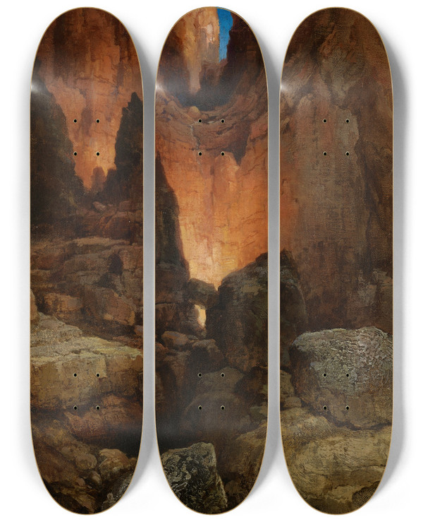Triptych art skateboard deck of Thomas Moran A Side Canyon Grand Canyon Of Arizona by Thomas Moran (1837-1926)