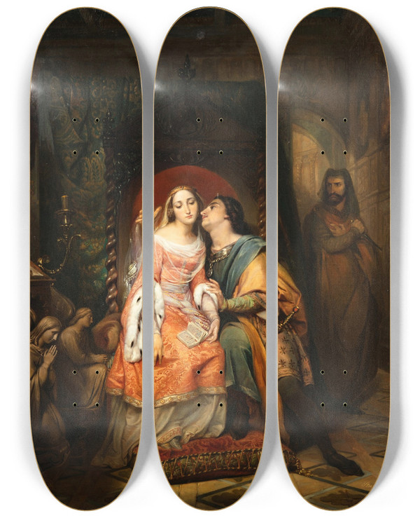 Triptych art skateboard deck of Friedrich Sturm Paolo And Francesca by Friedrich Sturm (1834-1906)
