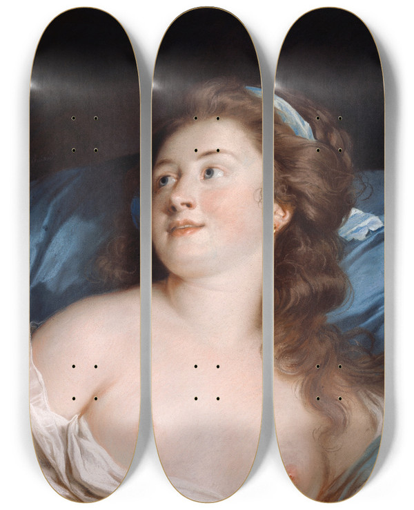 Triptych art skateboard deck of Adlade Labilleguiard Head Of A Young Woman by Adlade Labille-Guiard (1749-1803)