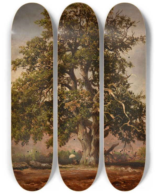 Triptych art skateboard deck of Jacquesraymond Brascassat Le Vieux Chne by Jacques Raymond Brascassat (1804-1867)