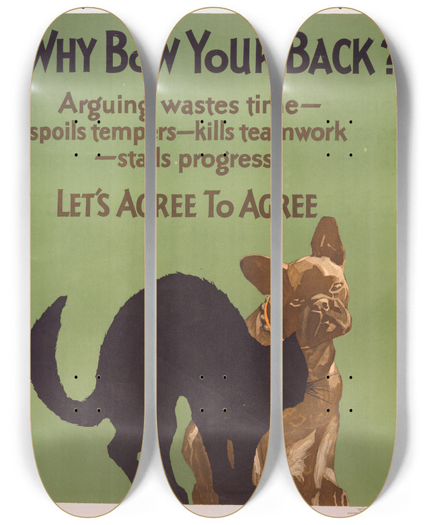 Triptych art skateboard deck of Willard Frederic Elmes Why Bow Your Back by Willard Frederic Elmes (1900-1956)