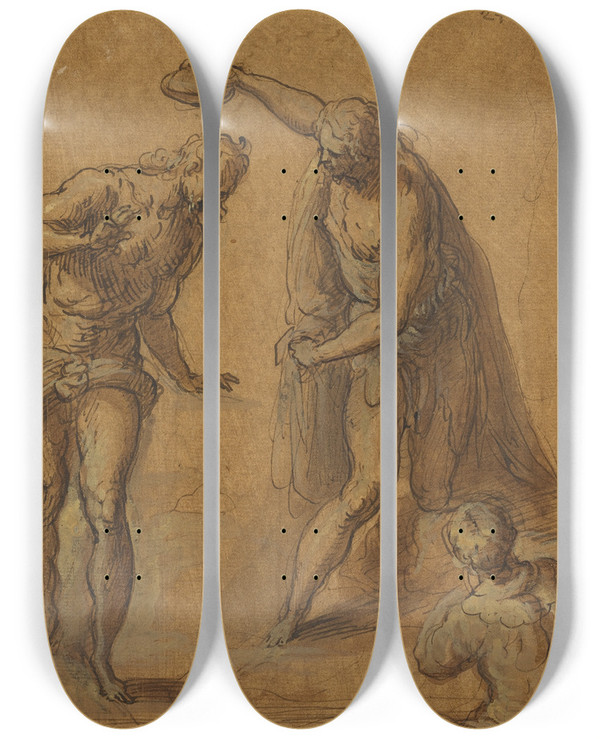 Triptych art skateboard deck of Jacopo Palma Il Giovane Sketch For A Baptism Of Christ Ii by Jacopo Palma Il Giovane (1548-1628)