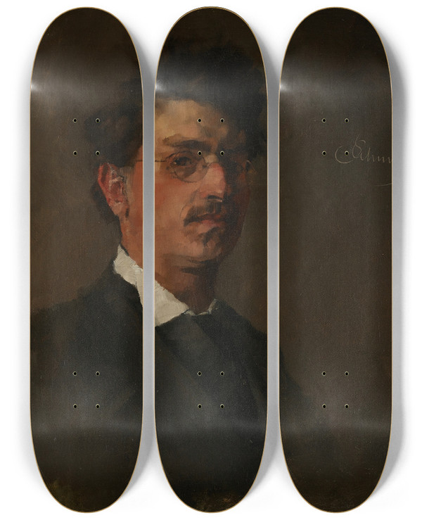 Triptych art skateboard deck of Carl Schuch Selbstportrt by Carl Schuch (1846-1903)
