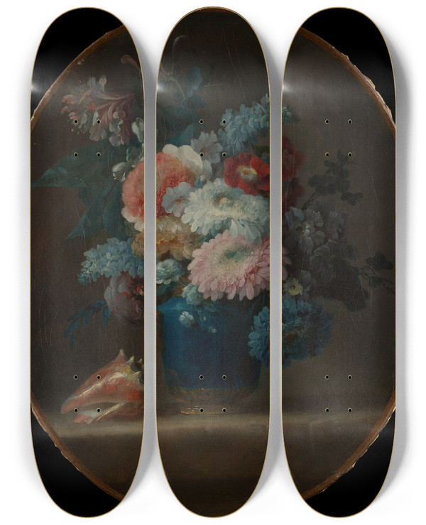 Triptych art skateboard deck of Anne Vallayercoster Vase Of Flowers And Conch Shell by Anne Vallayer-Coster (1744-1818)