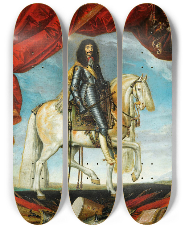 Triptych art skateboard deck of Claude Druet Portrait Of The Duke Of Lorraine by Claude Deruet (1588-1660)