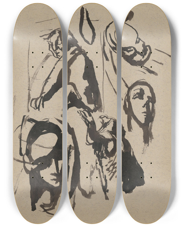 Triptych art skateboard deck of Jn Novk Tdie Hlv by Jan Novak (1921-1944)