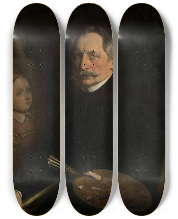 Triptych art skateboard deck of Antoni Ziemicki Selfportrait by Antoni Ziemiecki (1806-1870)