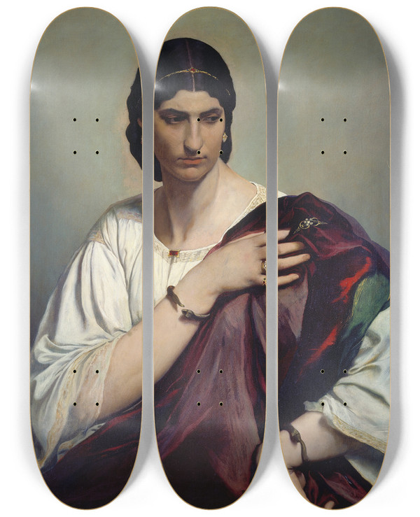 Triptych art skateboard deck of Anselm Feuerbach Lucrezia Borgia Portrait Of A Roman Woman In White Tunic And Red Robe by Anselm Feuerbach (1829-1880)