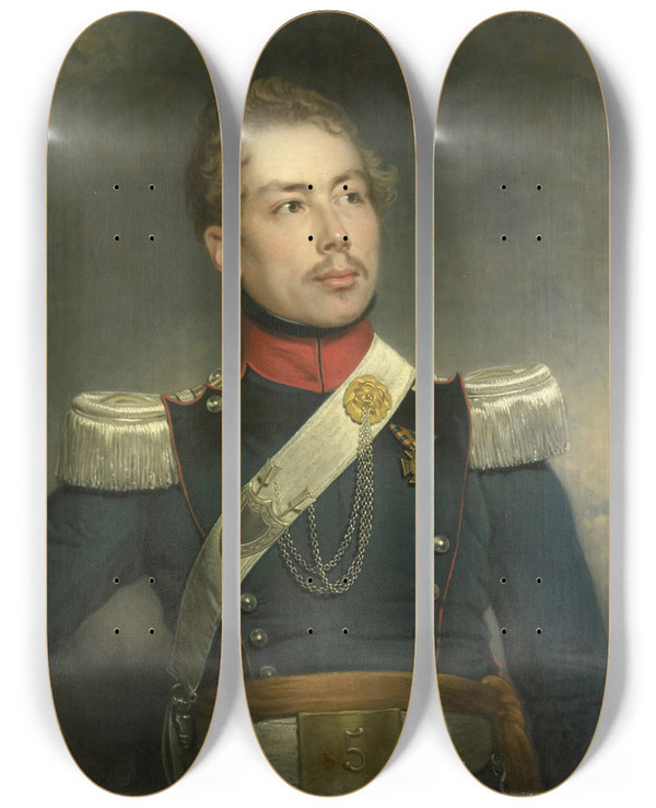 Triptych art skateboard deck of Charles Howard Hodges Christian Edouard Fraser 181279 Second Lieutenant Of The 5Th Dragoon Regiment by Charles Howard Hodges (1764-1837)
