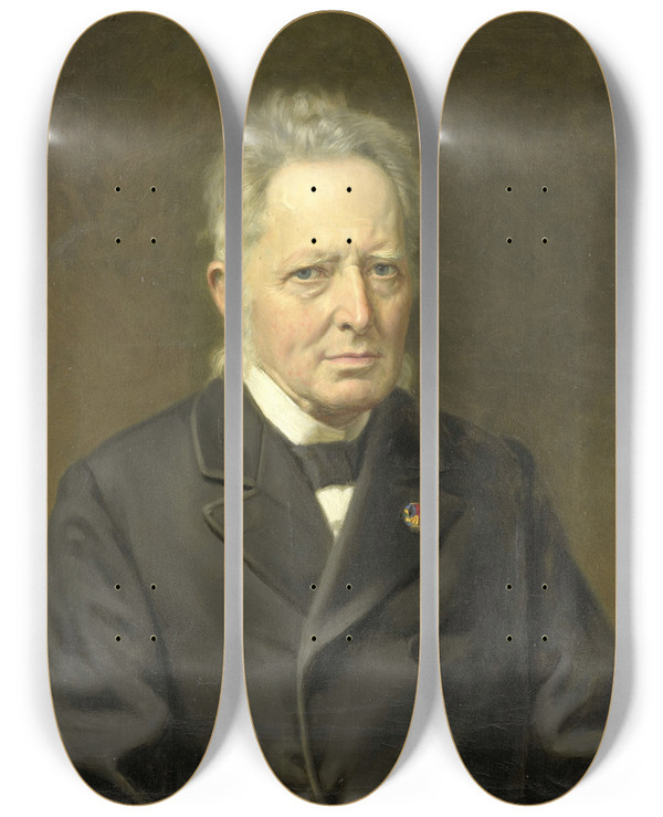 Triptych art skateboard deck of Johan Heinrich Neuman Portrait Of Jan Heemskerk Azn 18181897 by Johan Heinrich Neuman (1819-1898)