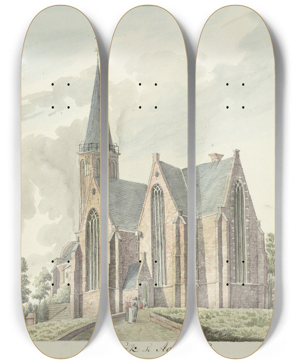 Triptych art skateboard deck of Hendrik Tavenier Kerk Te Aalsmeer by Hendrik Tavenier (1734-1807)
