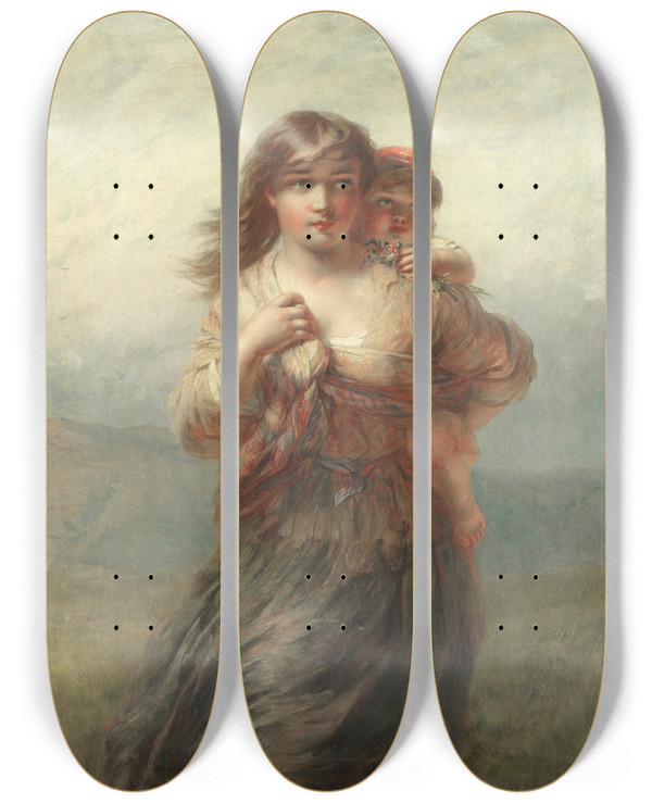 Triptych art skateboard deck of James John Hill Mother And Child_2 by James John Hill (1811-1882)