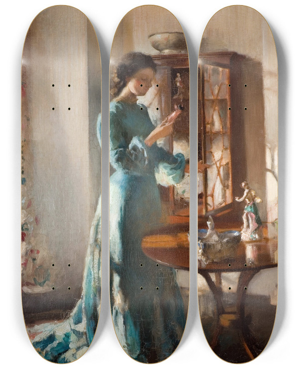 Triptych art skateboard deck of Henry Tonks The China Cabinet by Henry Tonks (1862-1937)