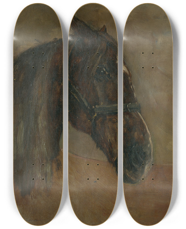 Triptych art skateboard deck of Floris Verster Head Of A Horse With Halter by Floris Verster (1861-1927)
