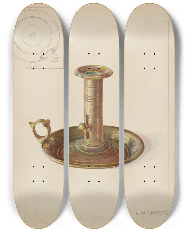 Triptych art skateboard deck of Alfred Walbeck Candlestick_2 by Alfred Walbeck