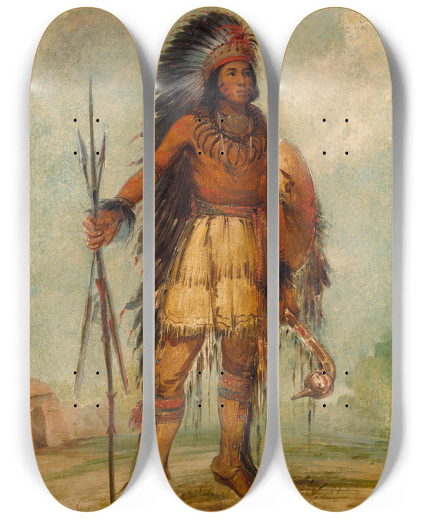 Triptych art skateboard deck of George Catlin Awunnewabe Bird Of Thunder by George Catlin (1796-1872)