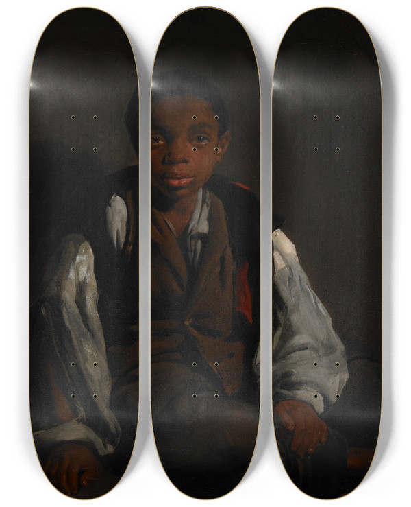 Triptych art skateboard deck of William Lindsay Windus The Black Boy by William Lindsay Windus (1822-1907)