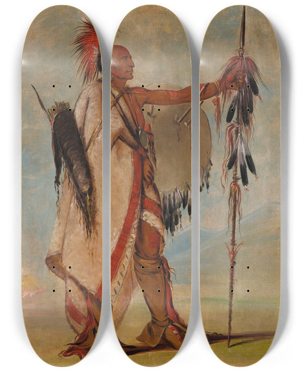 Triptych art skateboard deck of George Catlin Tllee A Warrior Of Distinction by George Catlin (1796-1872)