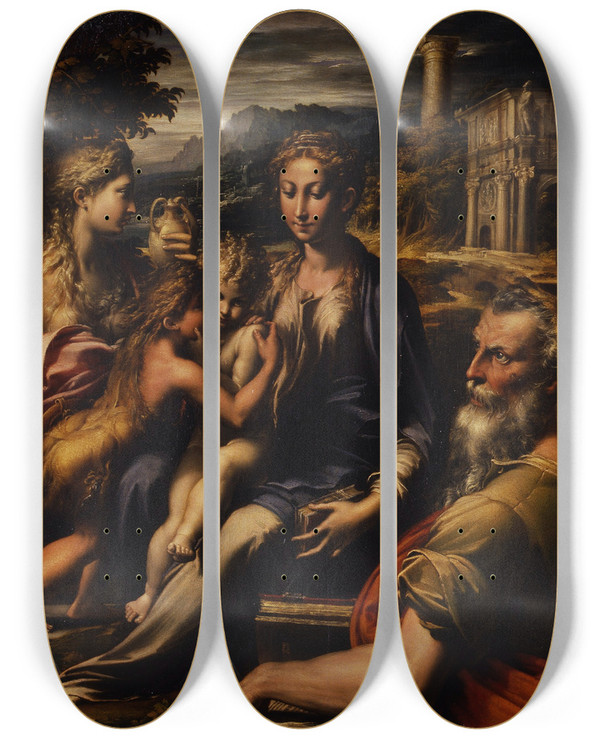 Triptych art skateboard deck of Parmigianino Madonna Con Bambino San Giovanni Battista La Maddalena E Zaccaria Madonna Di San Zaccaria by Parmigianino (1503-1540)