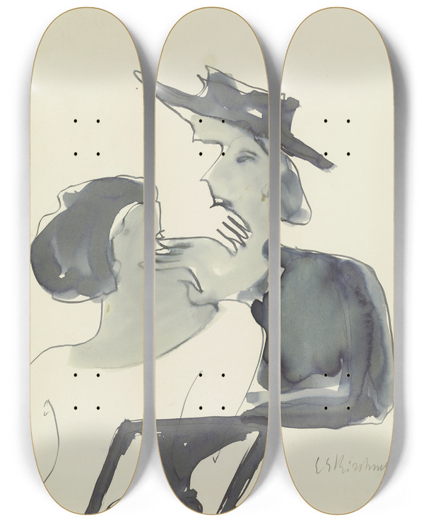 Triptych art skateboard deck of Ernst Ludwig Kirchner Two Women Talking by Ernst Ludwig Kirchner (1880-1938)