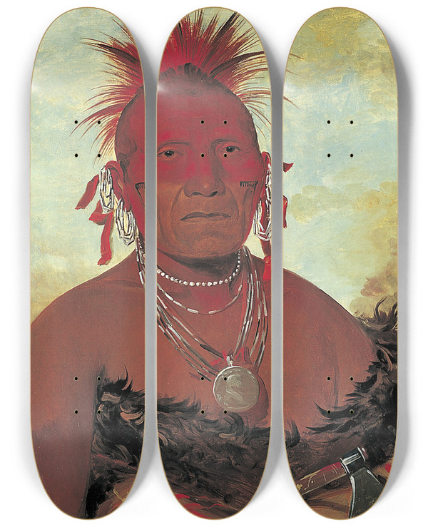 Triptych art skateboard deck of George Catlin Shnkakihega Horse Chief Grand Pawnee Head Chief by George Catlin (1796-1872)