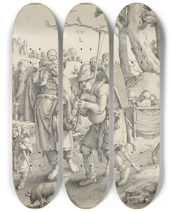 Triptych art skateboard deck of Pieter Holsteyn Ii Till Eulenspiegel by Pieter Holsteyn Ii (1614-1673)