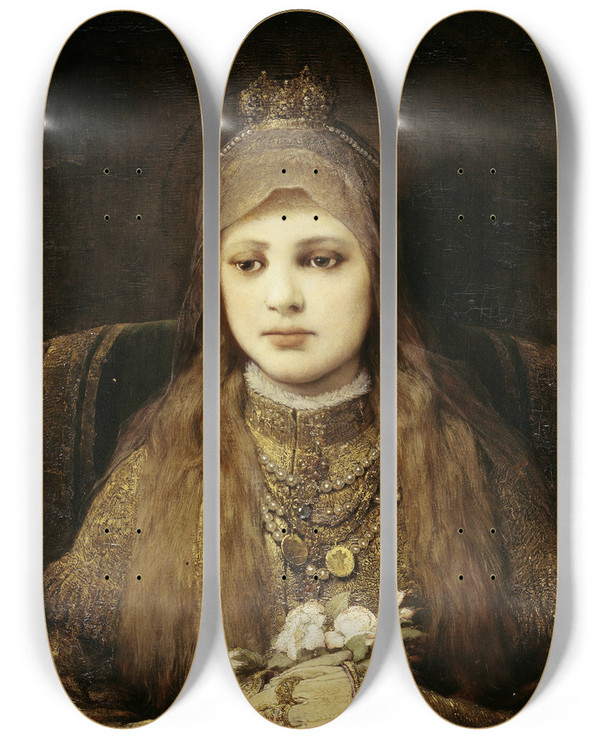 Triptych art skateboard deck of Gabriel Von Max St Elisabeth As A Child by Gabriel Von Max (1840-1915)