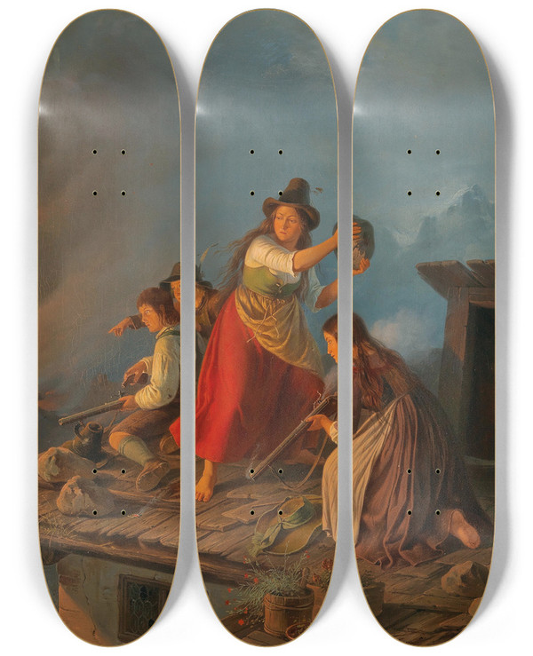 Triptych art skateboard deck of Carl Friedrich Moritz Mller A Scene From The Tyrolean Rebellion by Carl Friedrich Moritz Mller (1807-1865)