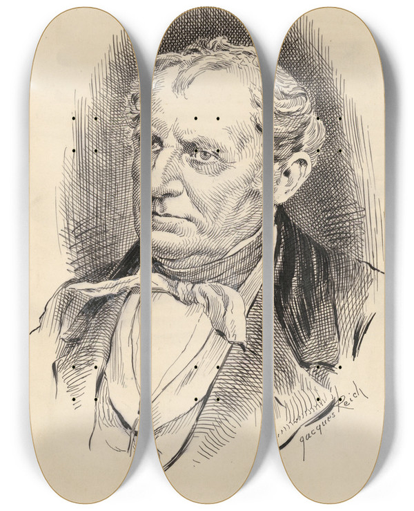 Triptych art skateboard deck of Jacques Reich James Fenimore Cooper by Jacques Reich (1852-1923)