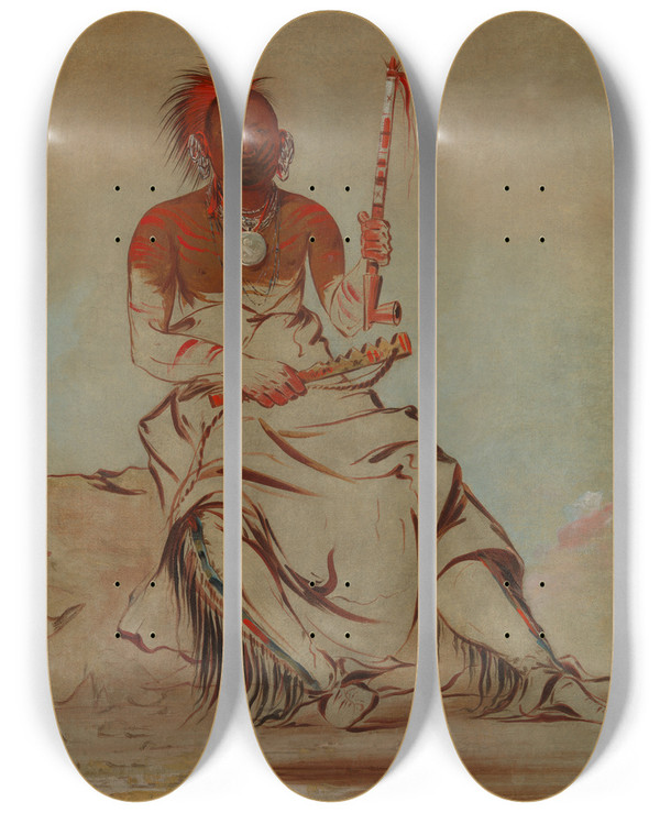 Triptych art skateboard deck of George Catlin Teahkeralerecoo The Cheyenne A Republican Pawnee by George Catlin (1796-1872)