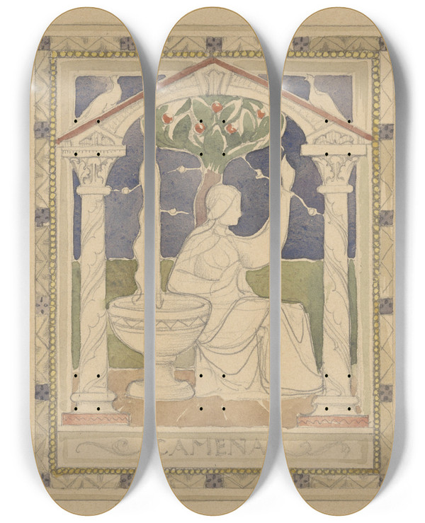 Triptych art skateboard deck of Antoon Derkinderen Camena by Antoon Derkinderen (1859-1925)