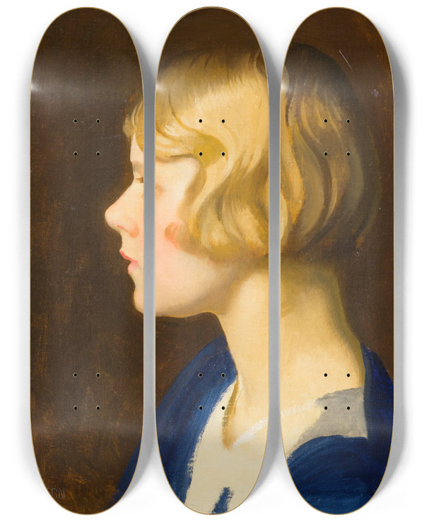 Triptych art skateboard deck of William Mcgregor Paxton Edna by William Mcgregor Paxton (1869-1941)