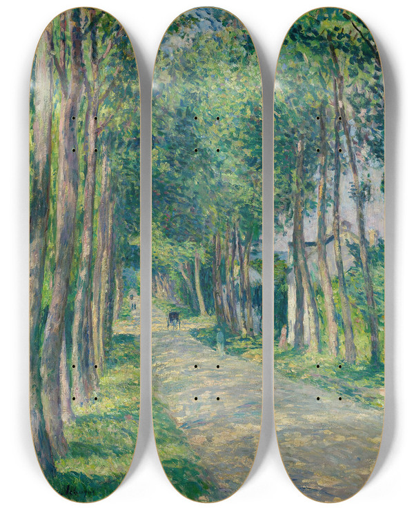 Triptych art skateboard deck of Henri Lebasque Attelage Sur Une Route Ensoleille by Henri Lebasque (1865-1937)