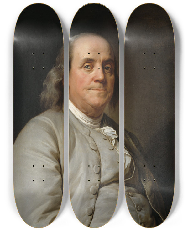 Triptych art skateboard deck of Joseph Siffred Duplessis Benjamin Franklin by Joseph Siffred Duplessis (1725-1802)