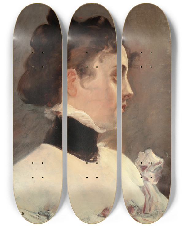 Triptych art skateboard deck of Vclav Brok Young Woman In Profile by Vaclav Brozik (1851-1901)