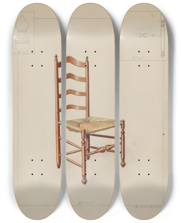 Triptych art skateboard deck of Alfred Walbeck Ladderback Chair by Alfred Walbeck