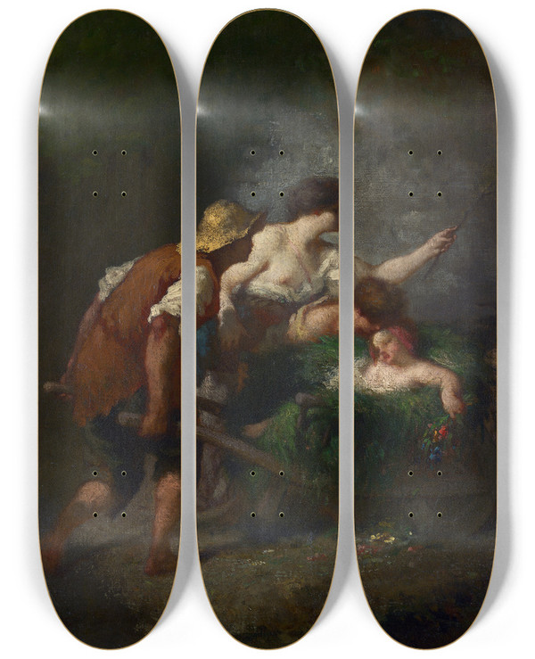 Triptych art skateboard deck of Jeanfranois Millet Return From The Fields by Jean-Franois Millet (1814-1875)