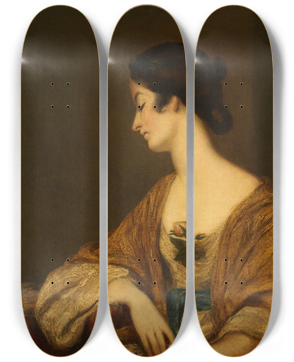 Triptych art skateboard deck of Sir Joshua Reynolds Portrait Of Mrs George Collier by Sir Joshua Reynolds (1723-1792)