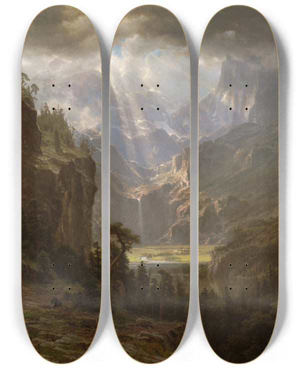 Triptych art skateboard deck of Albert Bierstadt Rocky Mountains Landers Peak by Albert Bierstadt (1830-1902)
