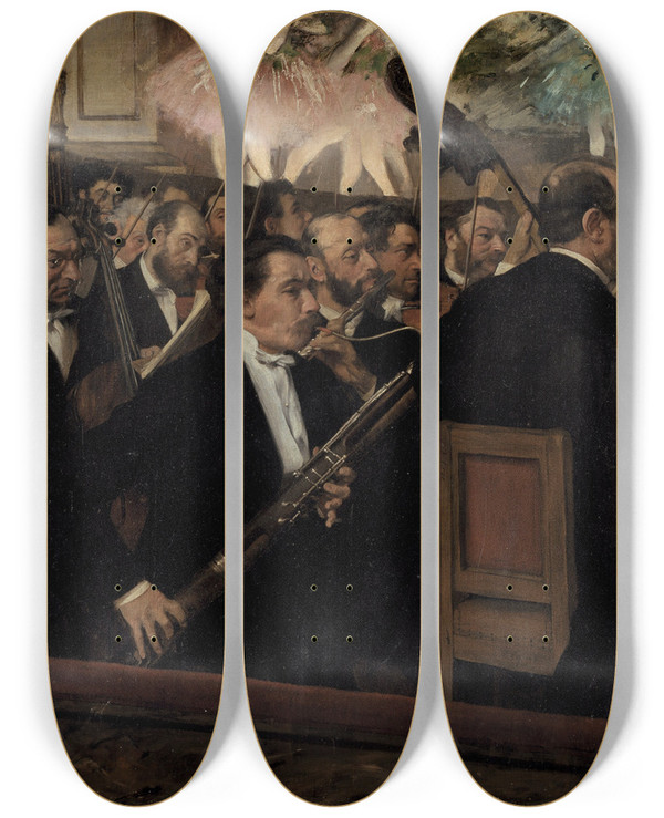 Triptych art skateboard deck of Edgar Degas The Orchestra At The Opera by Edgar Degas (1834-1917)