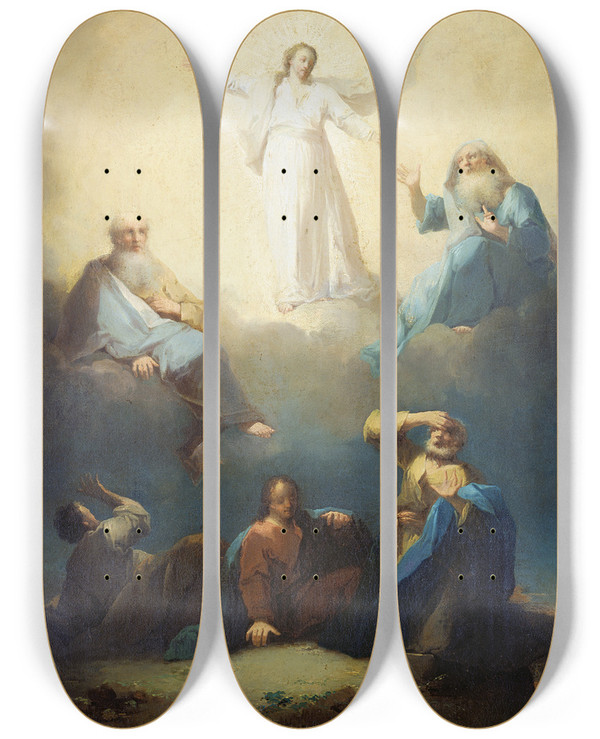 Triptych art skateboard deck of Johann Georg Trautmann The Transfiguration_1 by Johann Georg Trautmann (1713-1769)