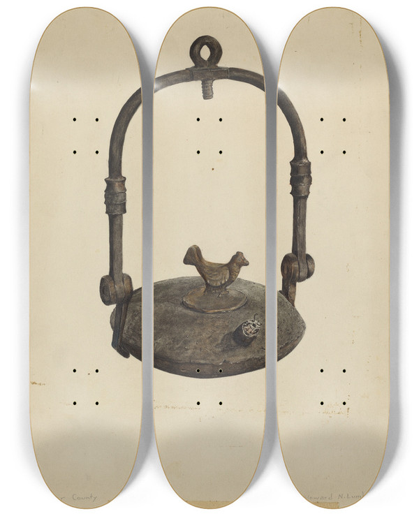 Triptych art skateboard deck of Howard Lumbard Whale Oil Ship Lamp by Howard Lumbard