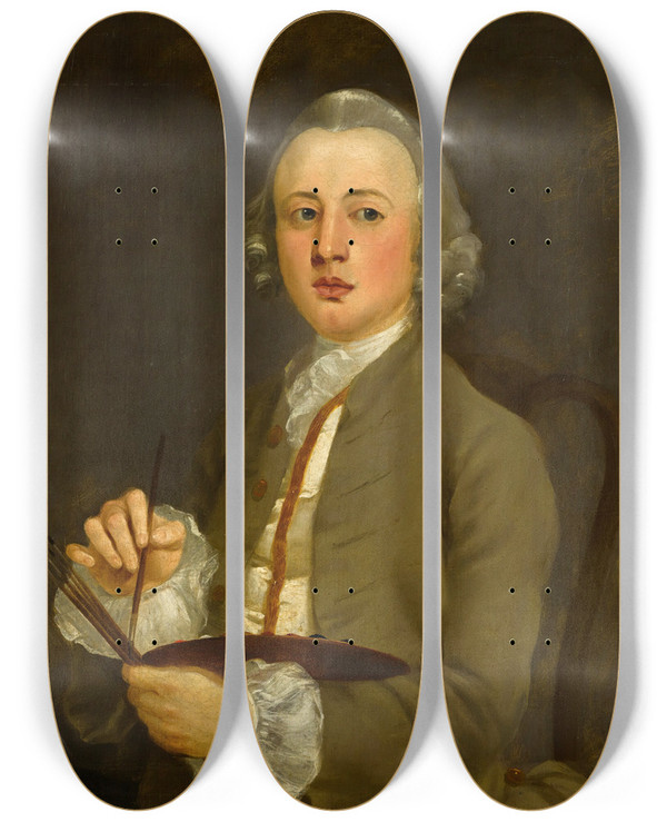 Triptych art skateboard deck of Richard Wilson Selfportrait by Richard Wilson (1714-1782)
