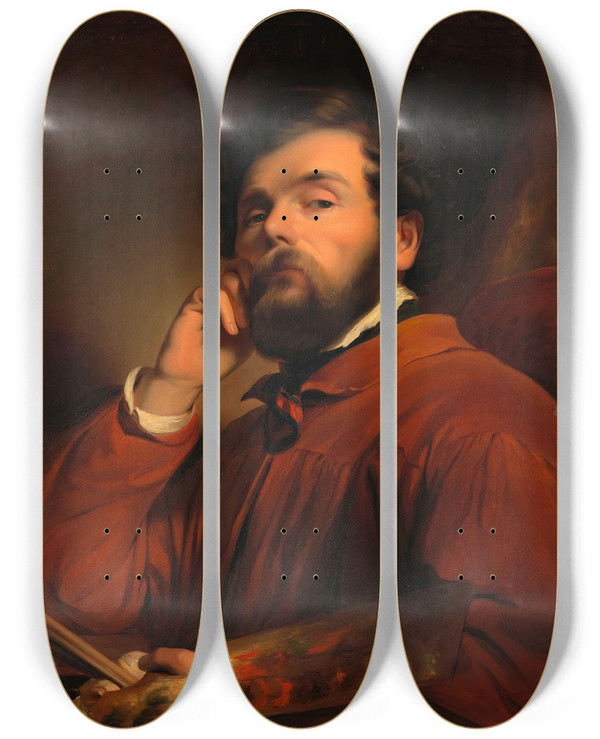 Triptych art skateboard deck of Friedrich Von Amerling Selbstbildnis Friedrich Von Amerling_4 by Friedrich Von Amerling (1803-1887)