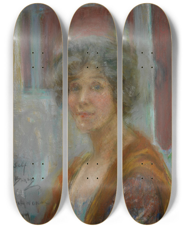 Triptych art skateboard deck of Alice Pike Barney Self Portrait In 1924 by Alice Pike Barney (1857-1931)